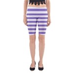 Horizontal Stripes - White and Ube Violet Yoga Cropped Leggings