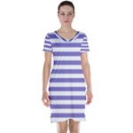 Horizontal Stripes - White and Ube Violet Short Sleeve Nightdress