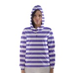 Horizontal Stripes - White and Ube Violet Hooded Wind Breaker (Women)