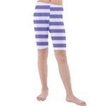 Horizontal Stripes - White and Ube Violet Kid s Mid Length Swim Shorts