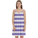 Horizontal Stripes - White and Ube Violet Women s Reversible Sports Bra with Border