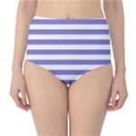 Horizontal Stripes - White and Ube Violet High-Waist Bikini Bottoms