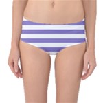 Horizontal Stripes - White and Ube Violet Mid-Waist Bikini Bottoms
