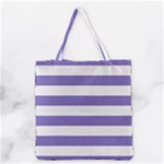 Horizontal Stripes - White and Ube Violet Grocery Tote Bag