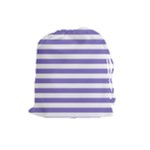 Horizontal Stripes - White and Ube Violet Drawstring Pouch (L)