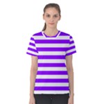Horizontal Stripes - White and Violet Women s Cotton Tee