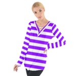 Horizontal Stripes - White and Violet Women s Tie Up Tee