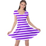 Horizontal Stripes - White and Violet Cap Sleeve Dress