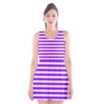 Horizontal Stripes - White and Violet Scoop Neck Skater Dress