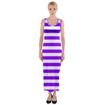 Horizontal Stripes - White and Violet Fitted Maxi Dress