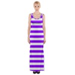 Horizontal Stripes - White and Violet Maxi Thigh Split Dress