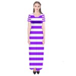 Horizontal Stripes - White and Violet Short Sleeve Maxi Dress