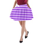 Horizontal Stripes - White and Violet A-Line Pocket Skirt