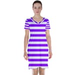Horizontal Stripes - White and Violet Short Sleeve Nightdress