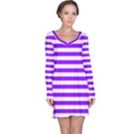 Horizontal Stripes - White and Violet Long Sleeve Nightdress