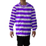 Horizontal Stripes - White and Violet Hooded Wind Breaker (Kids)