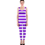 Horizontal Stripes - White and Violet OnePiece Catsuit