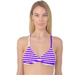 Horizontal Stripes - White and Violet Reversible Tri Bikini Top