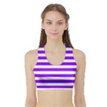 Horizontal Stripes - White and Violet Women s Sports Bra with Border