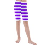Horizontal Stripes - White and Violet Kid s Mid Length Swim Shorts