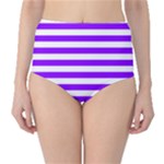 Horizontal Stripes - White and Violet High-Waist Bikini Bottoms