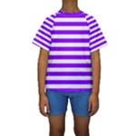 Horizontal Stripes - White and Violet Kid s Short Sleeve Swimwear