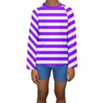 Horizontal Stripes - White and Violet Kid s Long Sleeve Swimwear