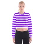 Horizontal Stripes - White and Violet Women s Cropped Sweatshirt