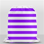 Horizontal Stripes - White and Violet Drawstring Bag (Small)