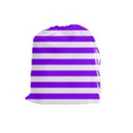 Horizontal Stripes - White and Violet Drawstring Pouch (L)