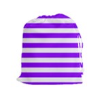 Horizontal Stripes - White and Violet Drawstring Pouch (XL)
