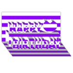 Horizontal Stripes - White and Violet Happy Birthday 3D Greeting Card (8x4)