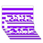 Horizontal Stripes - White and Violet TAKE CARE 3D Greeting Card (7x5)