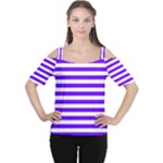Horizontal Stripes - White and Indigo Violet Women s Cutout Shoulder Tee