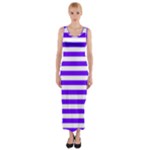 Horizontal Stripes - White and Indigo Violet Fitted Maxi Dress