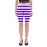 Horizontal Stripes - White and Indigo Violet Yoga Cropped Leggings