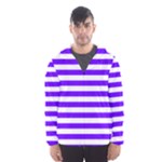 Horizontal Stripes - White and Indigo Violet Hooded Wind Breaker (Men)