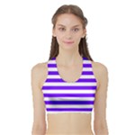 Horizontal Stripes - White and Indigo Violet Women s Sports Bra with Border