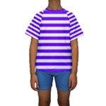 Horizontal Stripes - White and Indigo Violet Kid s Short Sleeve Swimwear