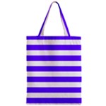 Horizontal Stripes - White and Indigo Violet Zipper Classic Tote Bag