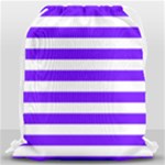 Horizontal Stripes - White and Indigo Violet Drawstring Bag (Large)