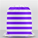 Horizontal Stripes - White and Indigo Violet Drawstring Bag (Small)