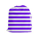 Horizontal Stripes - White and Indigo Violet Drawstring Pouch (XL)