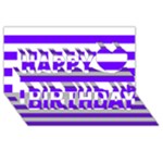 Horizontal Stripes - White and Indigo Violet Happy Birthday 3D Greeting Card (8x4)