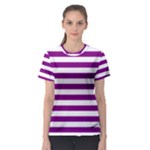 Horizontal Stripes - White and Purple Violet Women s Sport Mesh Tee