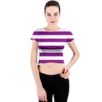 Horizontal Stripes - White and Purple Violet Crew Neck Crop Top