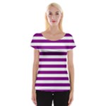 Horizontal Stripes - White and Purple Violet Women s Cap Sleeve Top