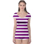 Horizontal Stripes - White and Purple Violet Boyleg Leotard (Ladies)
