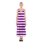 Horizontal Stripes - White and Purple Violet Full Print Maxi Dress