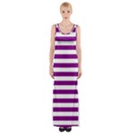 Horizontal Stripes - White and Purple Violet Maxi Thigh Split Dress